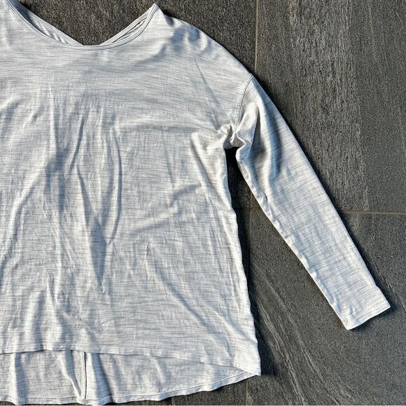EUC Lululemon Back Into It Long Sleeve Open Strappy Back White Grey S/M Size 6 - Picture 5 of 16